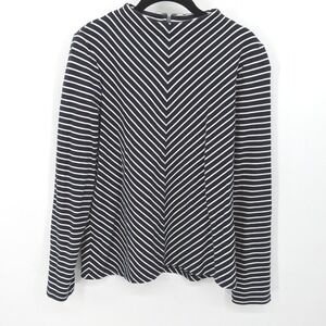 Talbots Striped Mock Neck Top Womens L Navy White Chevron Long Sleeve Cotton‎